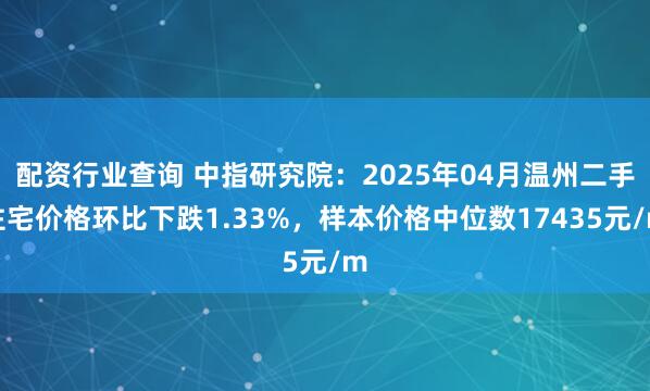 配资行业查询 中指研究院：2025年04月温州二手住宅价格环比下跌1.33%，样本价格中位数17435元/m